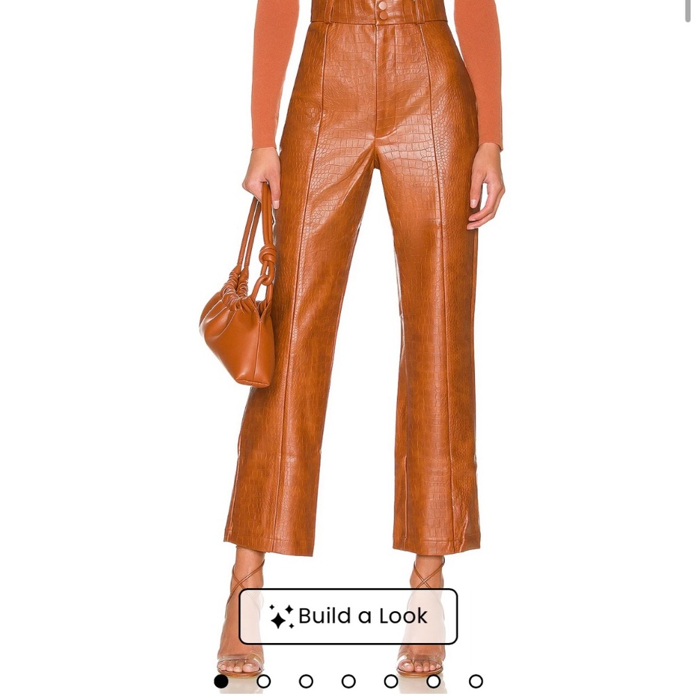 NWOT Bardot/Revolve Croc-Embossed Leather Pants in Rich Brown